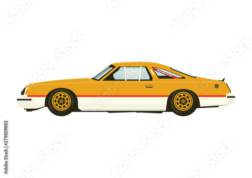 Racing car. Classic sports car from the seventies. Side view. Flat vector.