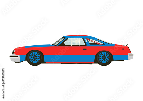 Racing car. Classic sports car from the seventies. Side view. Flat vector.