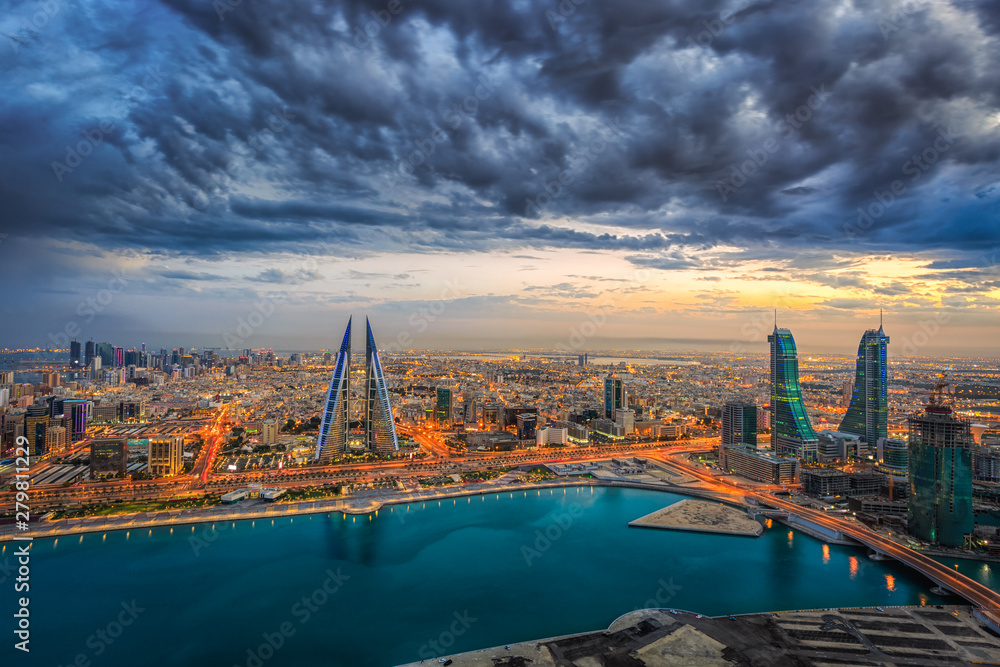 Aerial view of architecture and newly constructed areas in Manama