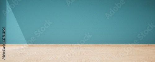 Bild auf Leinwand parquet et mur bleu canard