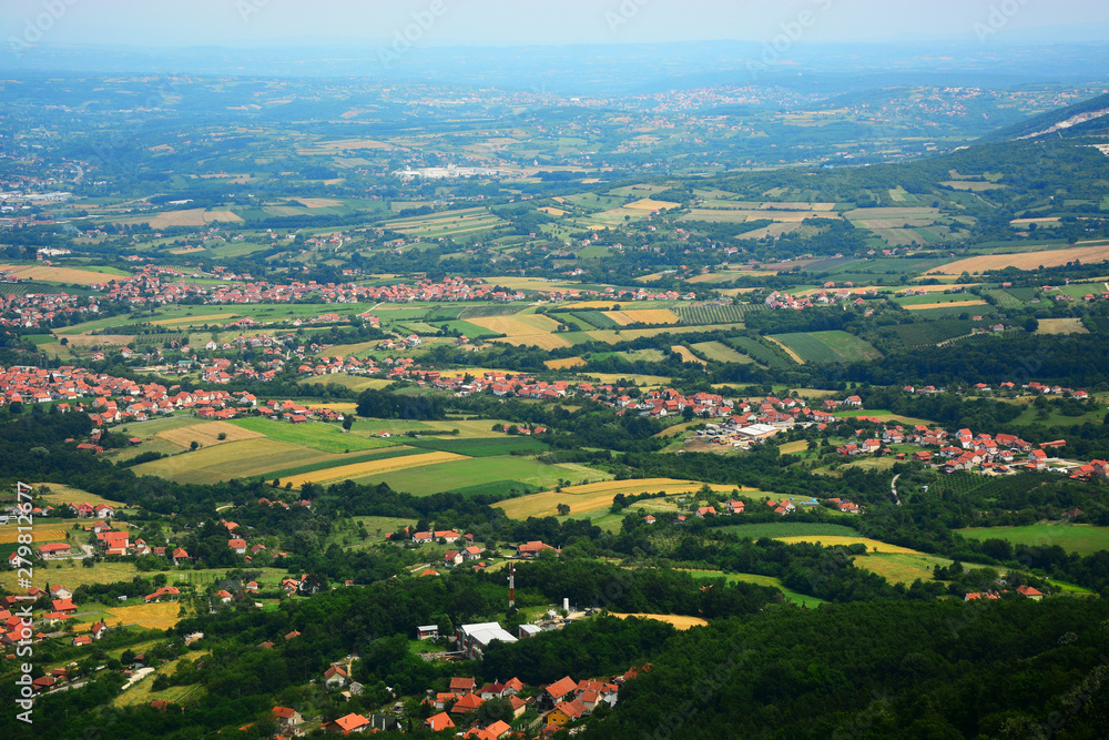 aerial view of green fields