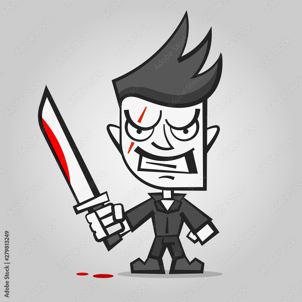 Killer With Bloody Knife Happy Halloween Vector Killer With Bloody Knife Happy Halloween Vector