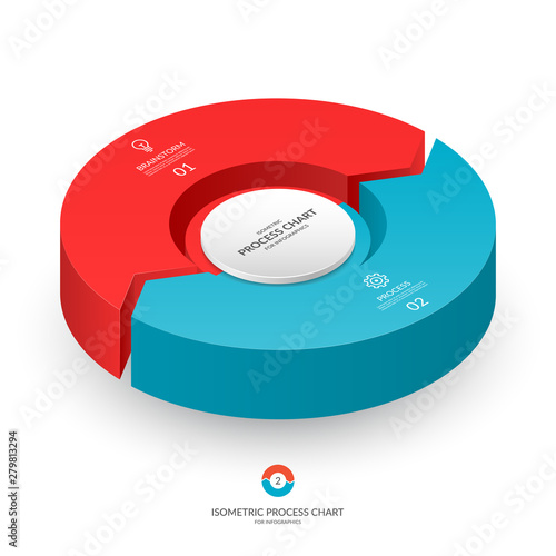 Infographic isometric 3d process chart. Cycle diagram with 2 stages, options, parts. Can be used for report, business analytics, data visualization and presentation.