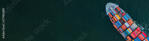 Container ship carrying container for import and export, business logistic and transportation by container ship in open sea, Aerial view container ship with copy space for design banner web © Kalyakan