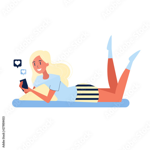 Beautiful girl lying with a mobile phone