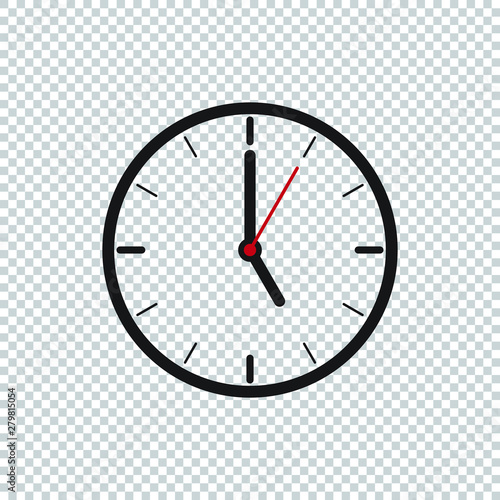 Five o’Clock flat icon design template isolated illustration on transparent background, Black, White and red clock icon vector illustration.