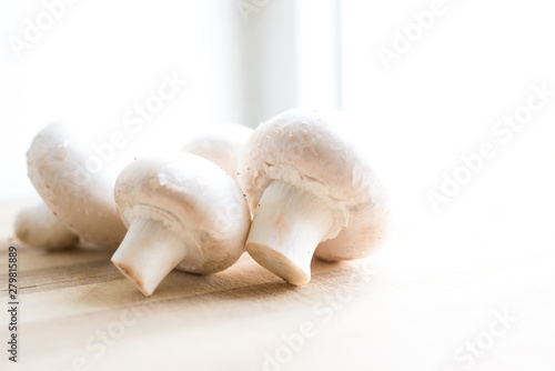 fresh mushroom wooden board art background