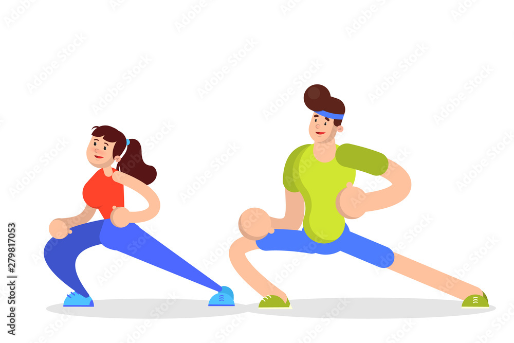 Woman and man doing sport exercise. Training in the gym