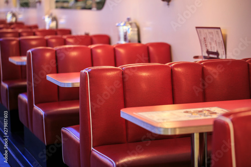 Red seats in a american restaurant photo