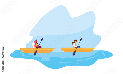 two women in the boat rowing travel