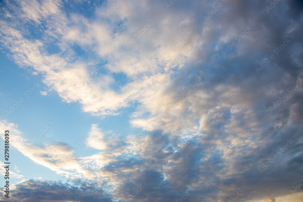 Blue sky background with clouds. Panorama