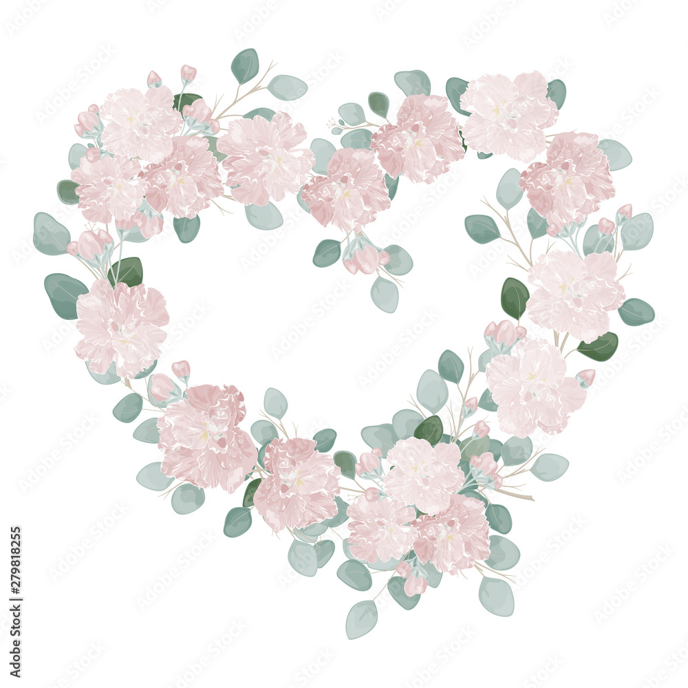 Beautiful heart with roses flowers. Vector illustration. EPS 10