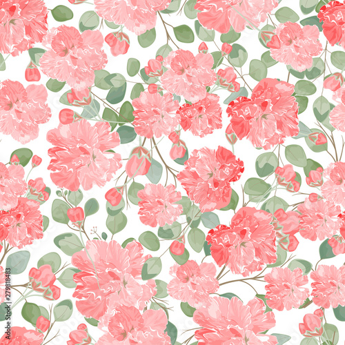 Seamless pattern with red rose flowers, watercolor. Vector illustration. EPS 10