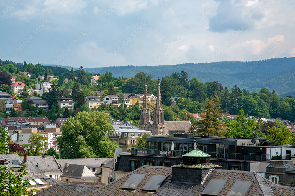 View on city center and  Evangelist church in Baden-Baden, Germany