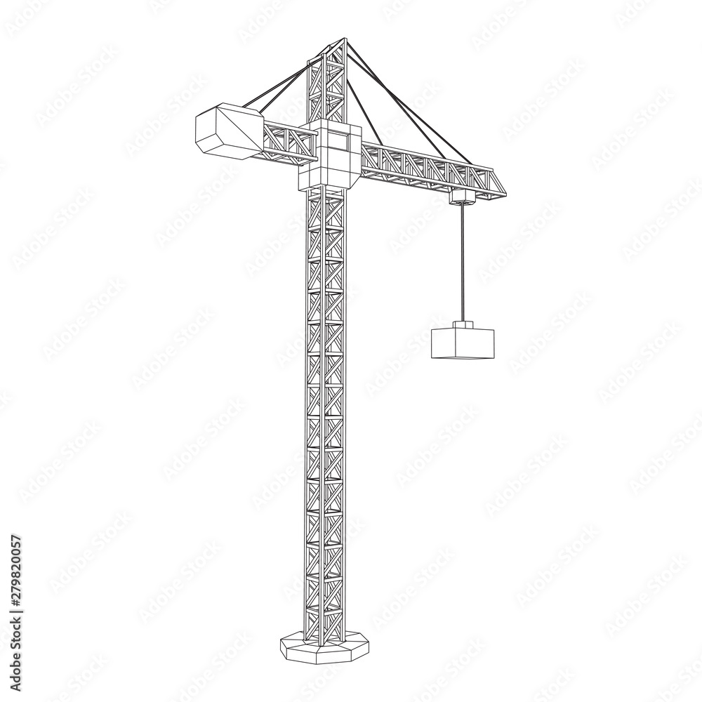 Tower construction building crane. Wireframe low poly mesh vector illustration Tower construction building crane. Wireframe low poly mesh vector illustration