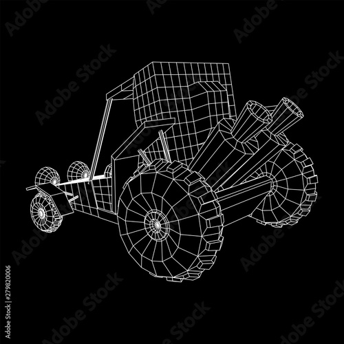 Off road dune buggy car. Terrain vehicle. Outdoor car racing, extreme sport oncept. Wireframe low poly mesh vector illustration