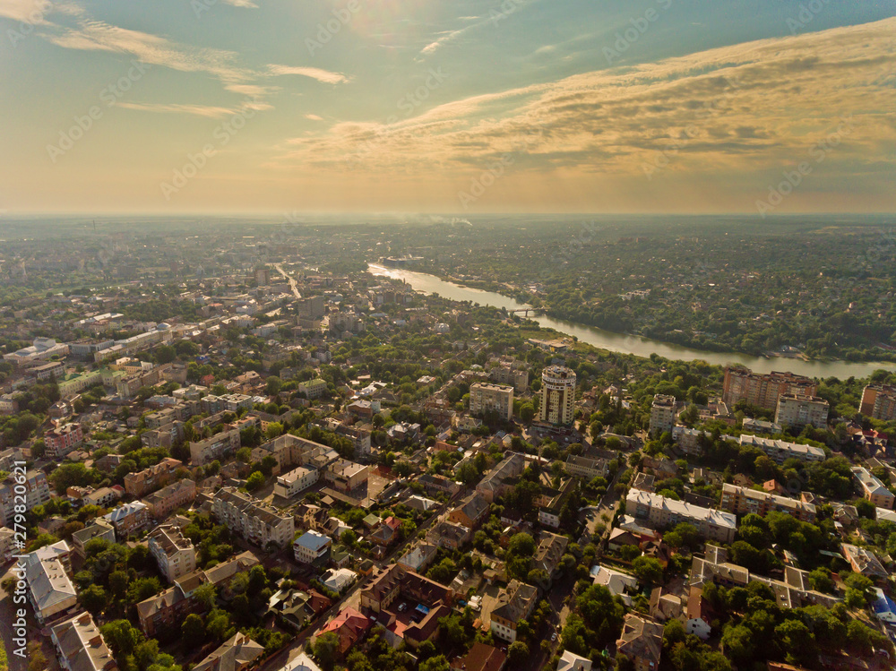 Obraz premium Aerial view of a European city. Vinnytsia city.