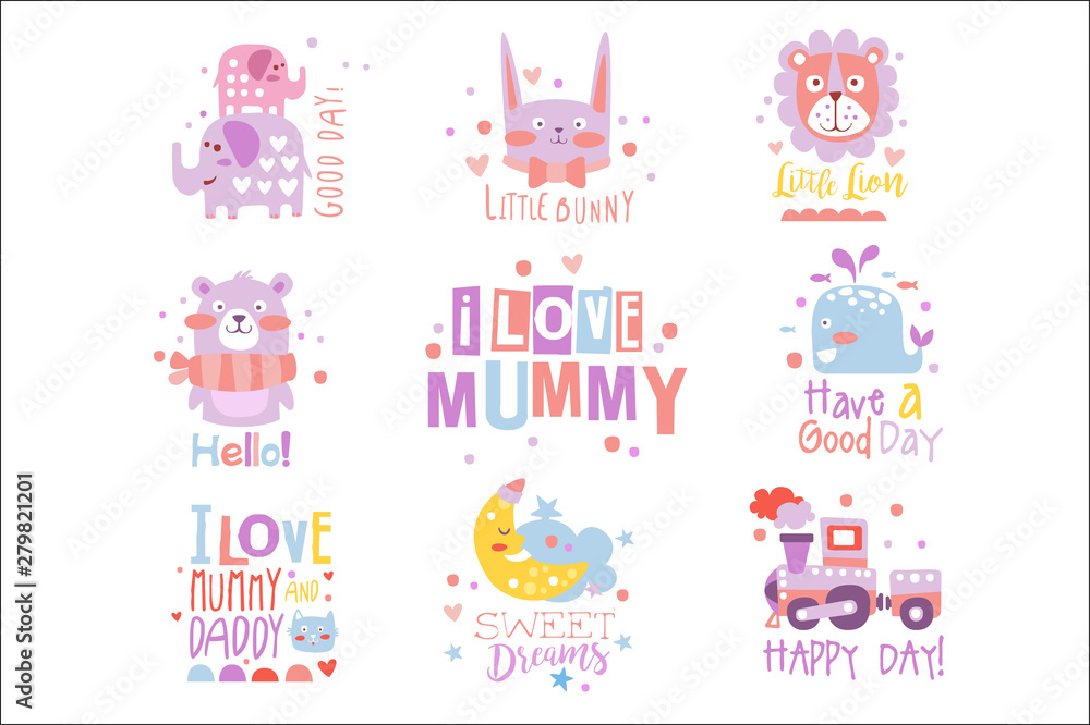 Baby Nursery Room Print Design Templates Collection In Cute Girly Manner With Text Messages