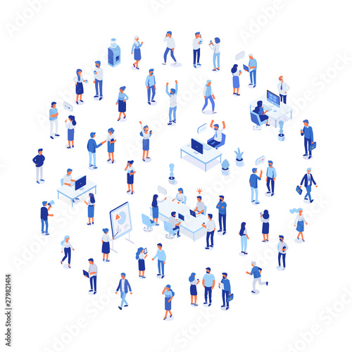 Business team. Isomeric business people vector set. Office life,  Celebration,business success. Flat vector characters isolated on white background.	