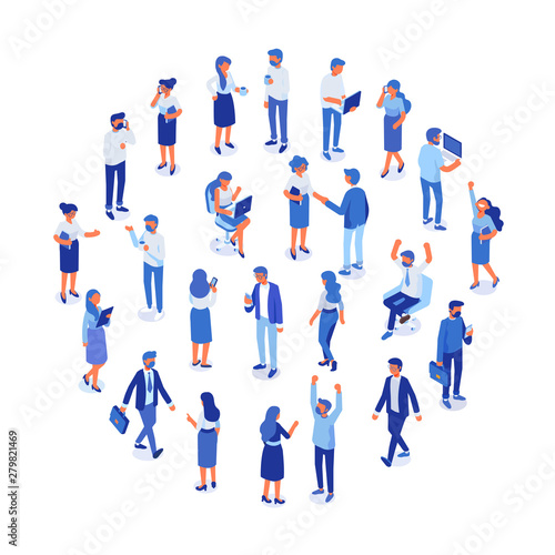 Business team. Isomeric business people vector set. Office life,  Celebration,business success. Flat vector characters isolated on white background.	
