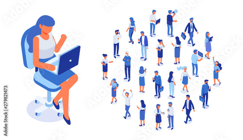 Business team. Isomeric business people vector set. Office life,  Celebration,business success. Flat vector characters isolated on white background.	