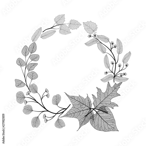 Beautiful wreath of leaves. Vector illustration.