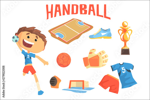 Boy Handball Player, Kids Future Dream Professional Sportive Career Illustration With Related To Profession Objects