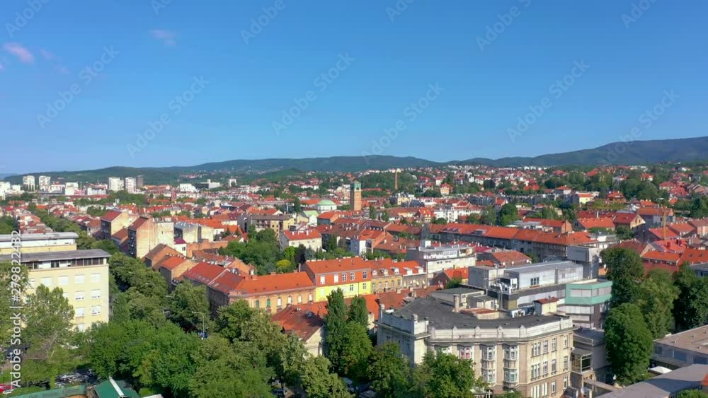 ZAGREB, CROATIA - MAY, 2019: Aerial view drone shot of Zagreb city from above. ZAGREB, CROATIA - MAY, 2019: Aerial view drone shot of Zagreb city from above.