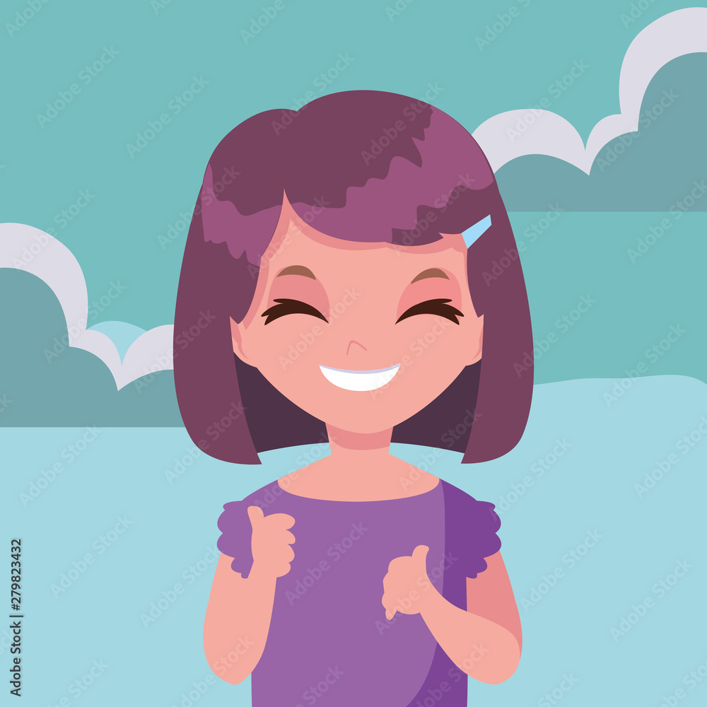 smiling young girl portrait sky background smiling young girl portrait sky background