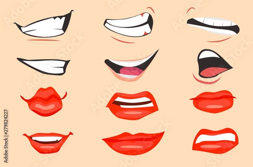 Cartoon mouth expressions set. Vector illustration.