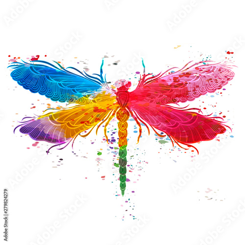 Colorful Dragonfly isolated on white. Vector illustration.
