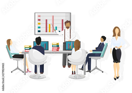 Team working Vector flat style. Business team conference meeting illustrations