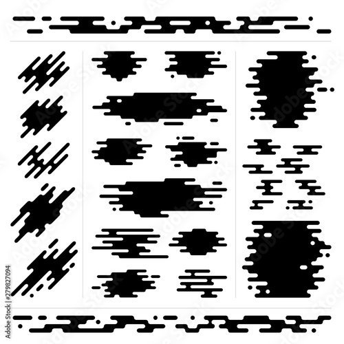 Collection of various wavy forms from irregular parallel rounded lines. Silhouettes isolated on white background.