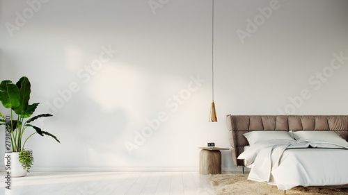 Sunny white bedroom in the morning with place for text. 3d rendering