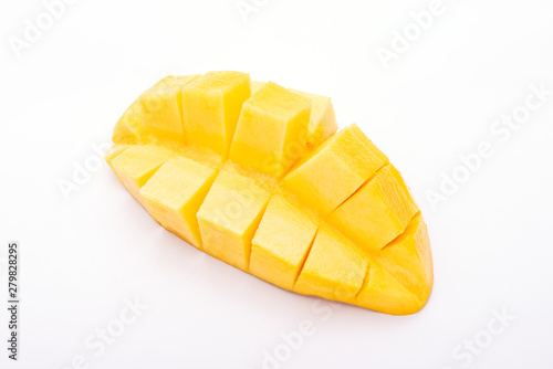 ripe mango slice isolated on white background