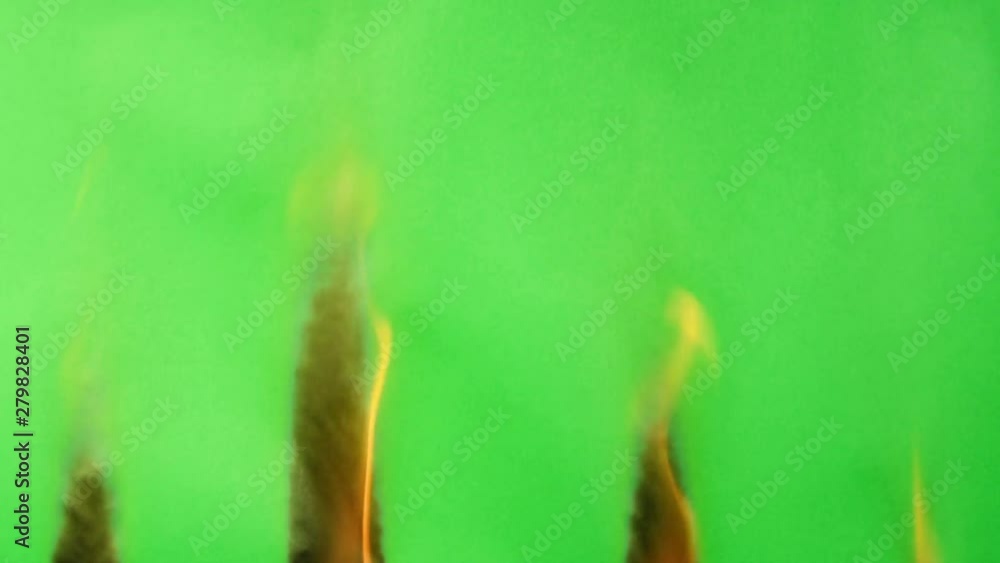Green screen burning. Black behind, background. Perfect for a nice organic transition.