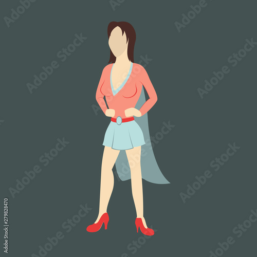 Super hero woman flat poster in comic style.