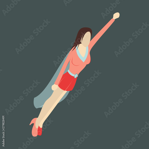 Super hero woman flat poster in comic style.