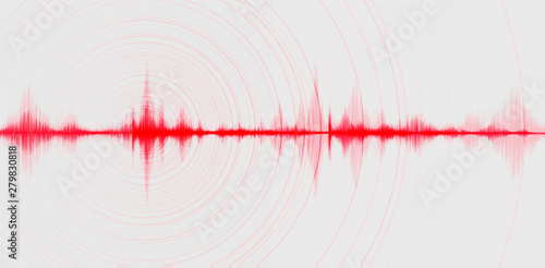 Blur Red Digital Sound Wave on white Background,technology and earthquake wave diagram and .Moving heart concept,design for music studio and science,Vector Illustration.