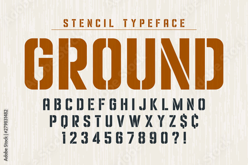 Stencil original condensed alphabet, creative characters set.