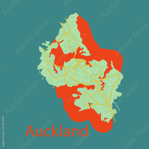 Canvas Print Map - Auckland (New Zealand) - Flat -Illustration