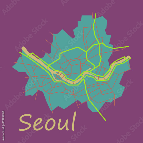 Flat map of Seoul with borders of the regions