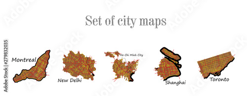 Set of landscape elements. City. (Top view) road, port, airport. (View from above)