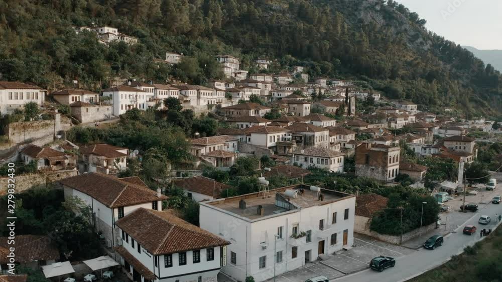 Aerial shot of a small Mediterranean town with bridge and a river 4k Aerial shot of a small Mediterranean town with bridge and a river 4k