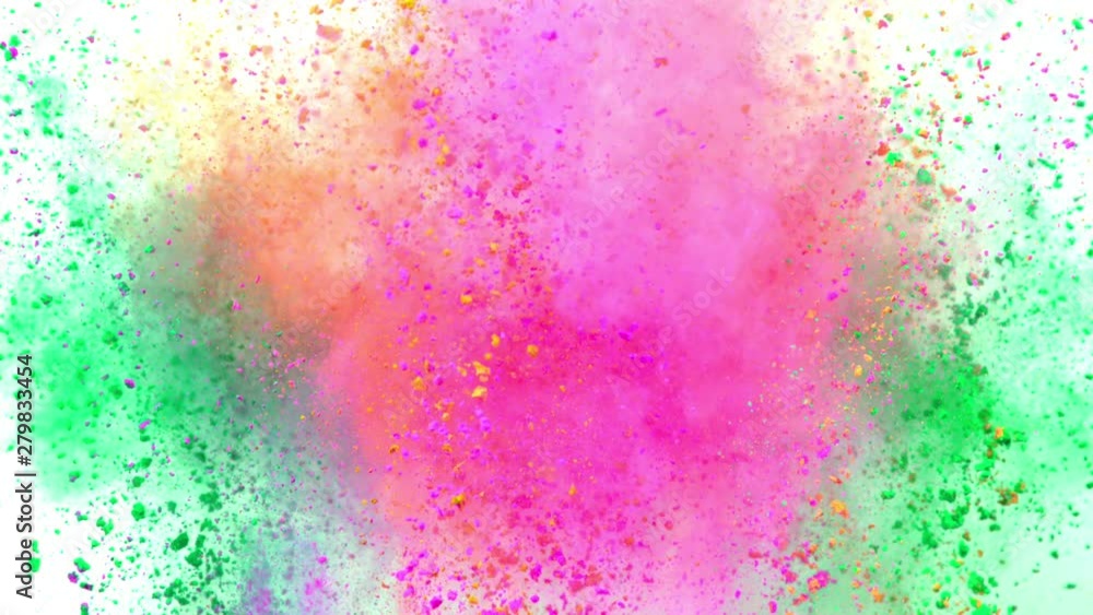 Colorful powder exploding on white background in super slow motion, close-up. Colorful powder exploding on white background in super slow motion, close-up.