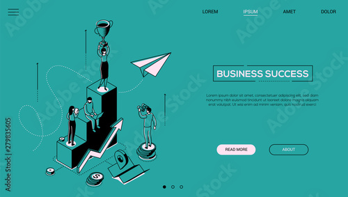 Business success - line design style isometric web banner