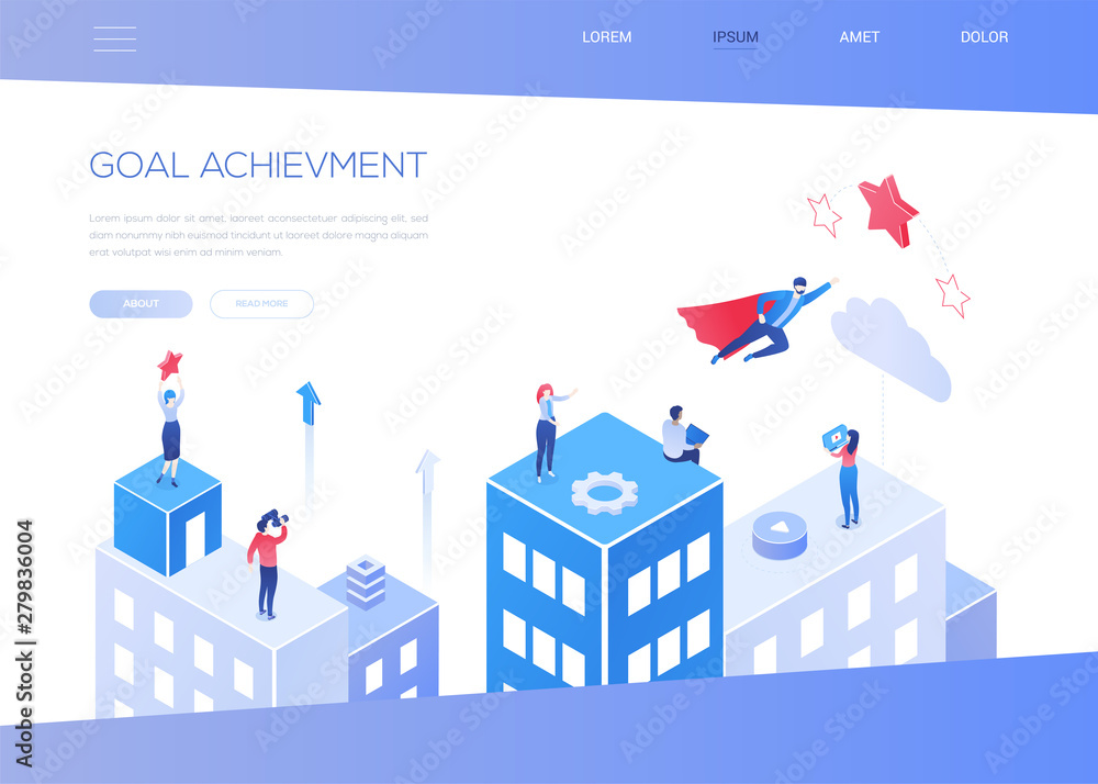 Obraz premium Goal achievement - modern isometric vector web banner