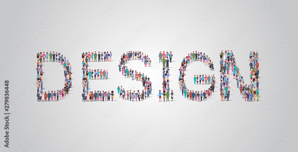 people crowd gathering in shape of design word different occupation ...