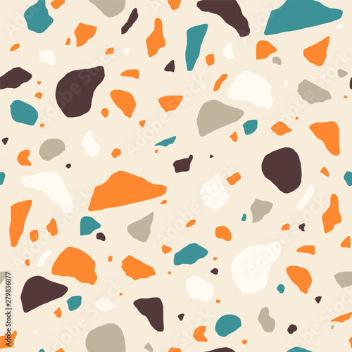 Terrazzo seamless pattern with motley stone or rock fractions