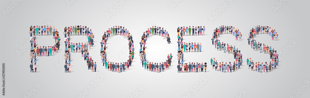 people crowd gathering in shape of process word different occupation employees mix race workers group standing together social media community concept flat horizontal people crowd gathering in shape of process word different occupation employees mix race workers group standing together social media community concept flat horizontal